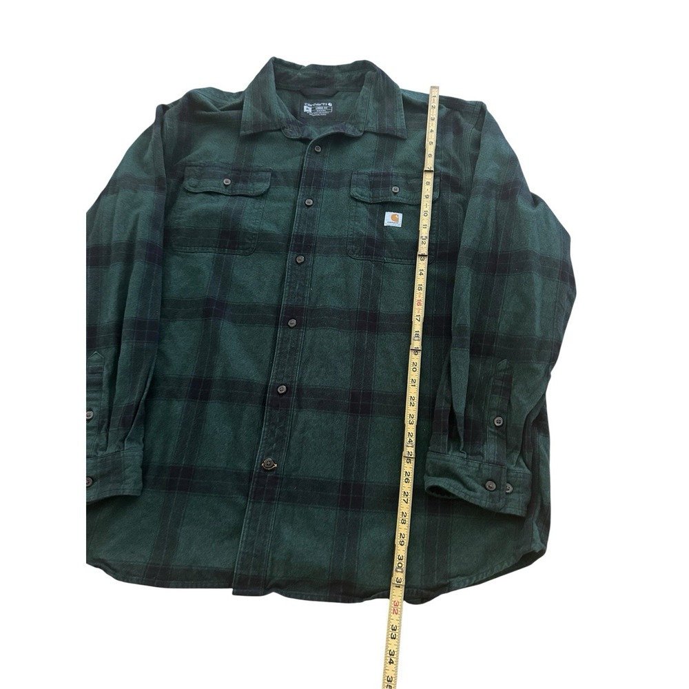 Carhartt Shirt Mens XL Green Plaid Loose Fit Button Up Flannel Workwear Pockets - Picture 4 of 7